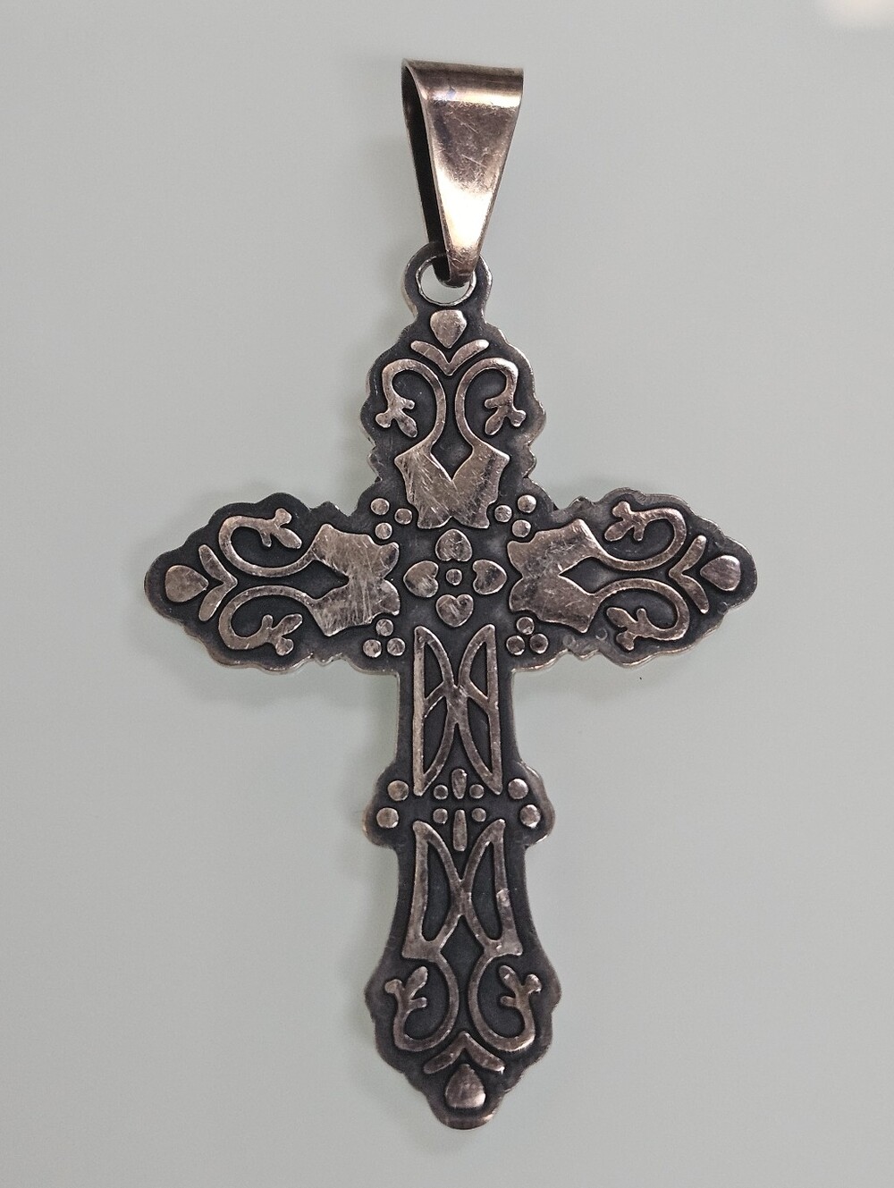 Vintage CII Hallmark Mexico Sterling Silver Inlaid Cross Religious Pendant